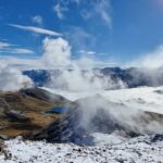 Engadine, St. Moritz, Piz Nair, view on Maloja Snake, low lying could weather phenomenon