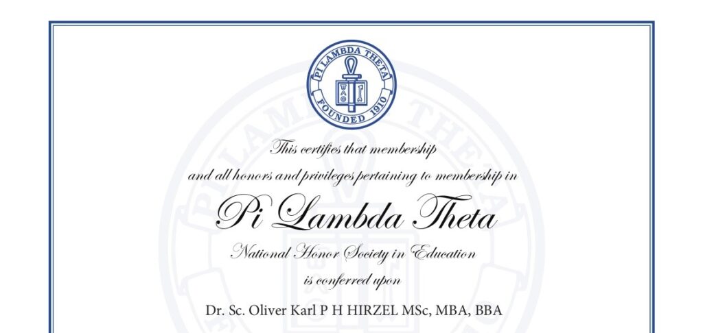 PLT Membership Certificate Dr. Oliver Karl Hirzel